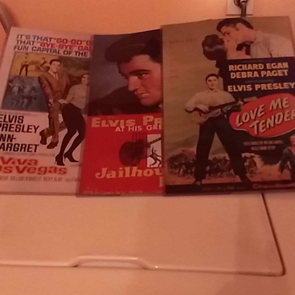 3 Elvis movie posters  plastic holder w tab to han